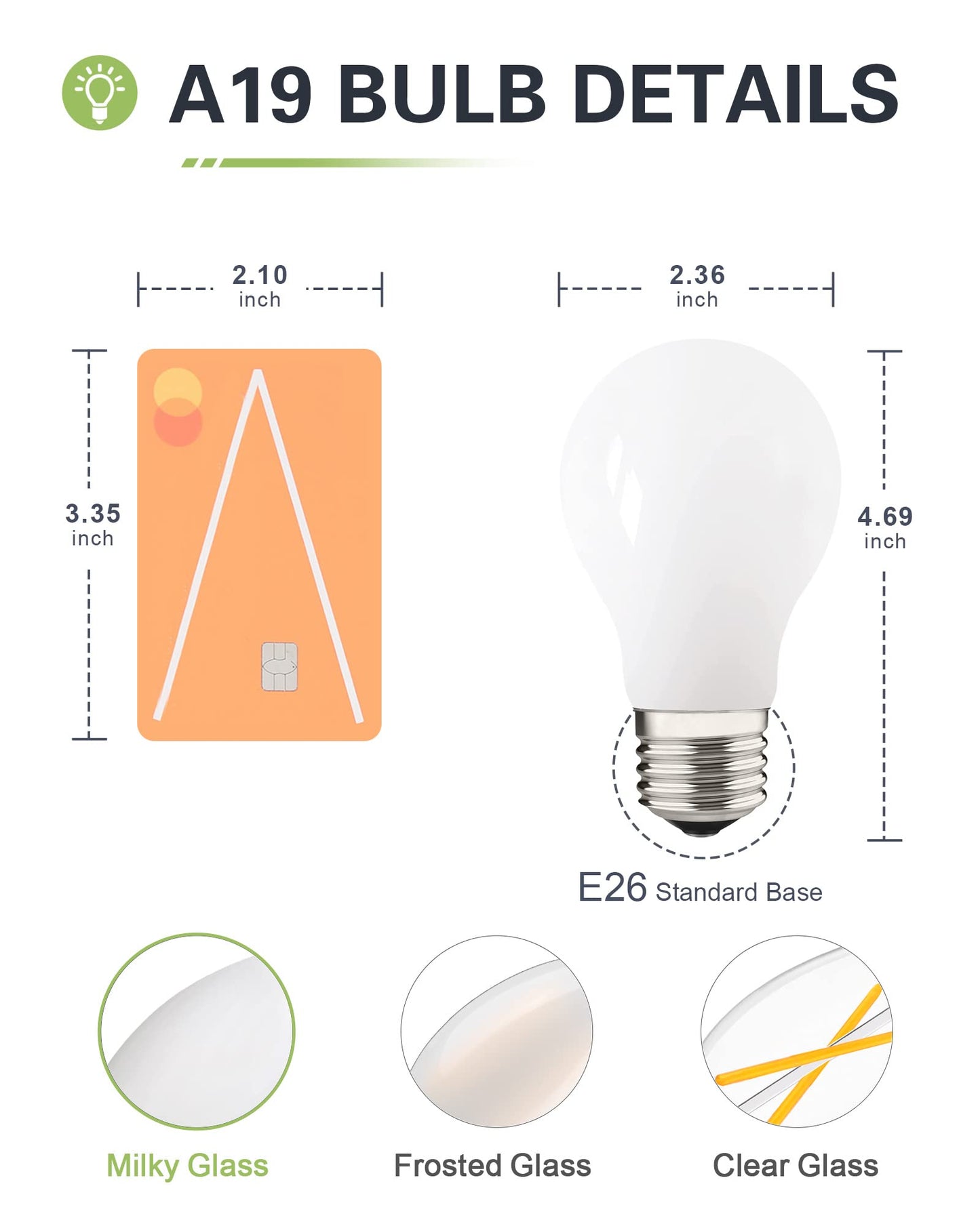 LUMILECT Dimmable Milky LED A19 Light Bulb, 25 Watt Equivalent LED Bulbs, Efficient 2W, 3000K Soft White E26 Edison Medium Screw Bulbs for Home