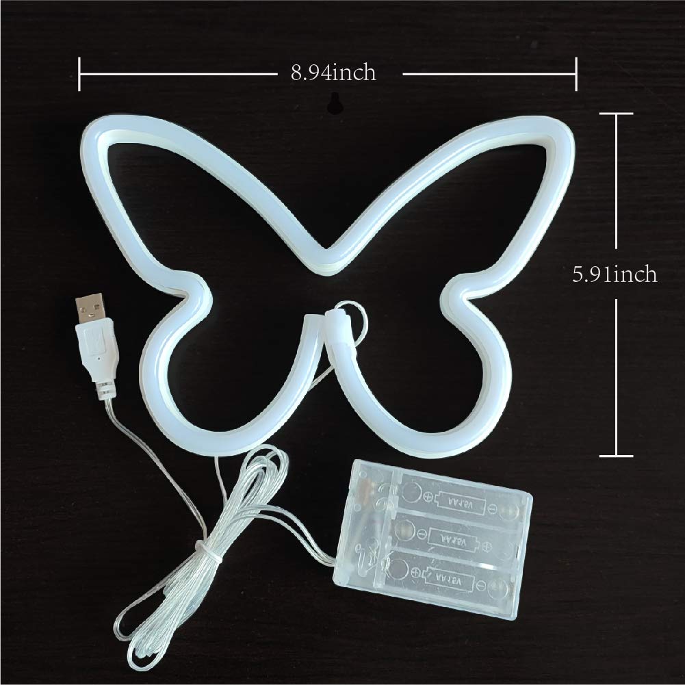JYWJ Butterfly Neon Sign,USB or 3-AA Battery Powered Neon Light,LED Table Decoration,Bedroom Wall Decoration,Birthday Gift,Wedding Supplies Business
