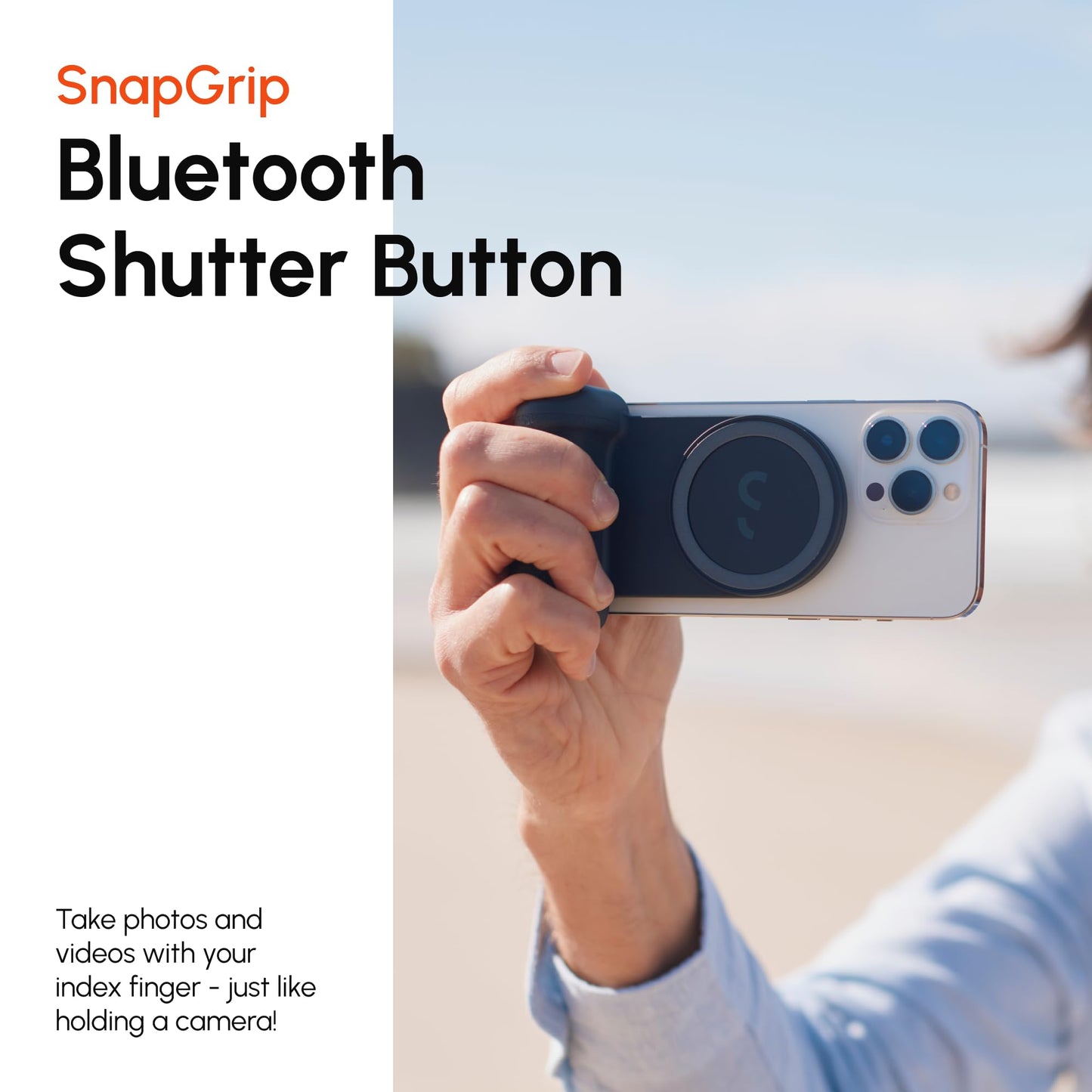 ShiftCam SnapGrip Essential - Magnetic Phone Camera Grip with Wireless Shutter Button & Tabletop Dock - Compatible with iPhone & Android - Midnight