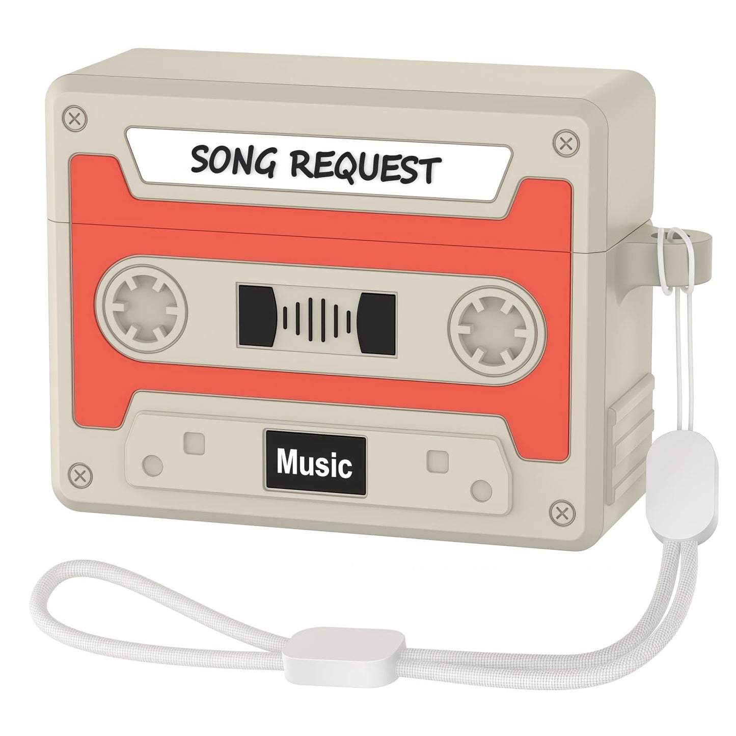 Rertnocnf Designer Retro Case Compatible with AirPods 4 2024, Music Cassette Tape Case Cover with Rope, Portable Soft Silicone Wireless Charging
