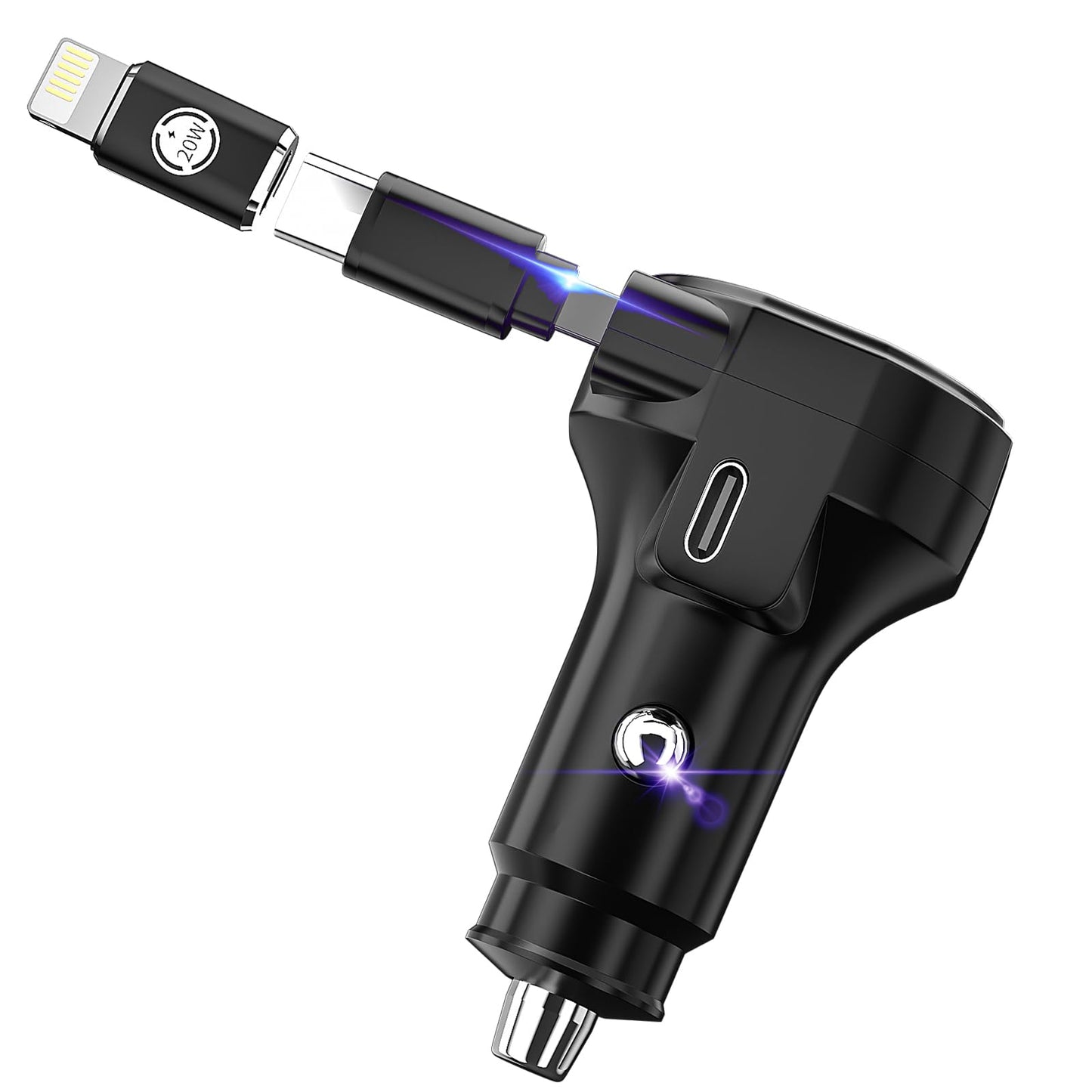 FARSENSE USB-C Car Charger, 45W 2-in-1 PD Fast Charger with Retractable Cable, Universal Car Adapter for iPhone 17/16 Series, MacBook Pro/Air, iPad