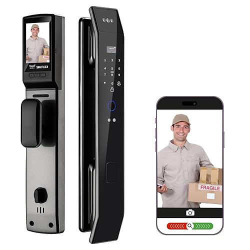 Smart Door Lock with 3D Face Recognition & Camera, Video Doorbell with Intercom, Fingerprint Keyless Entry, Password, IC Card, Key, Alexa Compatible