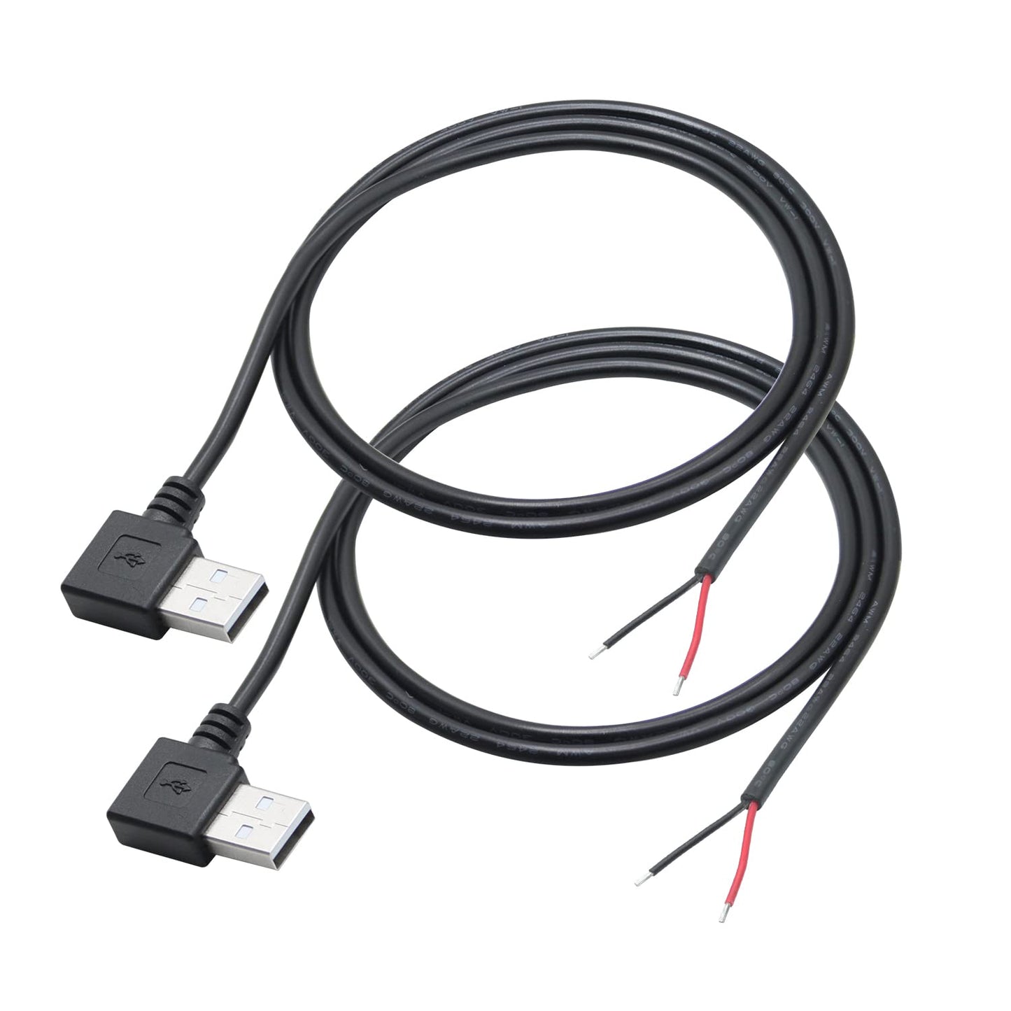 Maixbomr 90 Degree USB 2.0 Male Plug 2 Pin Bare Wire,1M/3FT USB A Male 2Pin Pigtail Open End Power Cable,for 5V/3A USB Equipment Installed or DIY