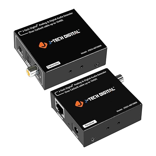 J-Tech Digital Analog & Digital Audio Extender Converter Over Single Cat5e/6 (PoC) up to 1640 FT | 3.5mm + Optical SPDIF + Coaxial [JTECH-AET1000B]