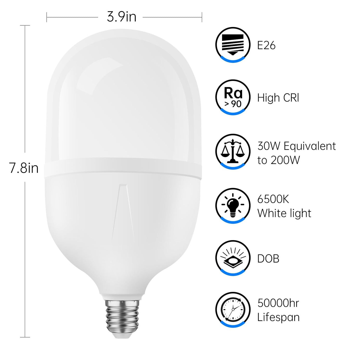 Bullishman Super Bright Light Bulbs, 250-300W Equivalent Exceed 3000LM E26 LED Bulb, 6500K Daylight 30 Watt High Lumen LED Bulb for Home, Shopping