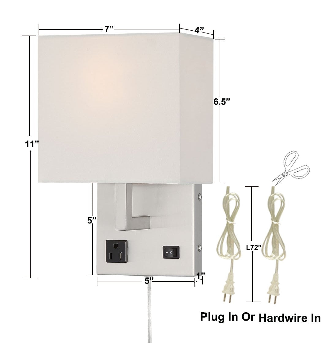HomeFocus - Bedside Wall Light with Outlet,Wall Lamp,Wall Sconces,Wall Lamp for Bedroom,Living Room,Wall Light for Home and Hotel,Metal,Satin