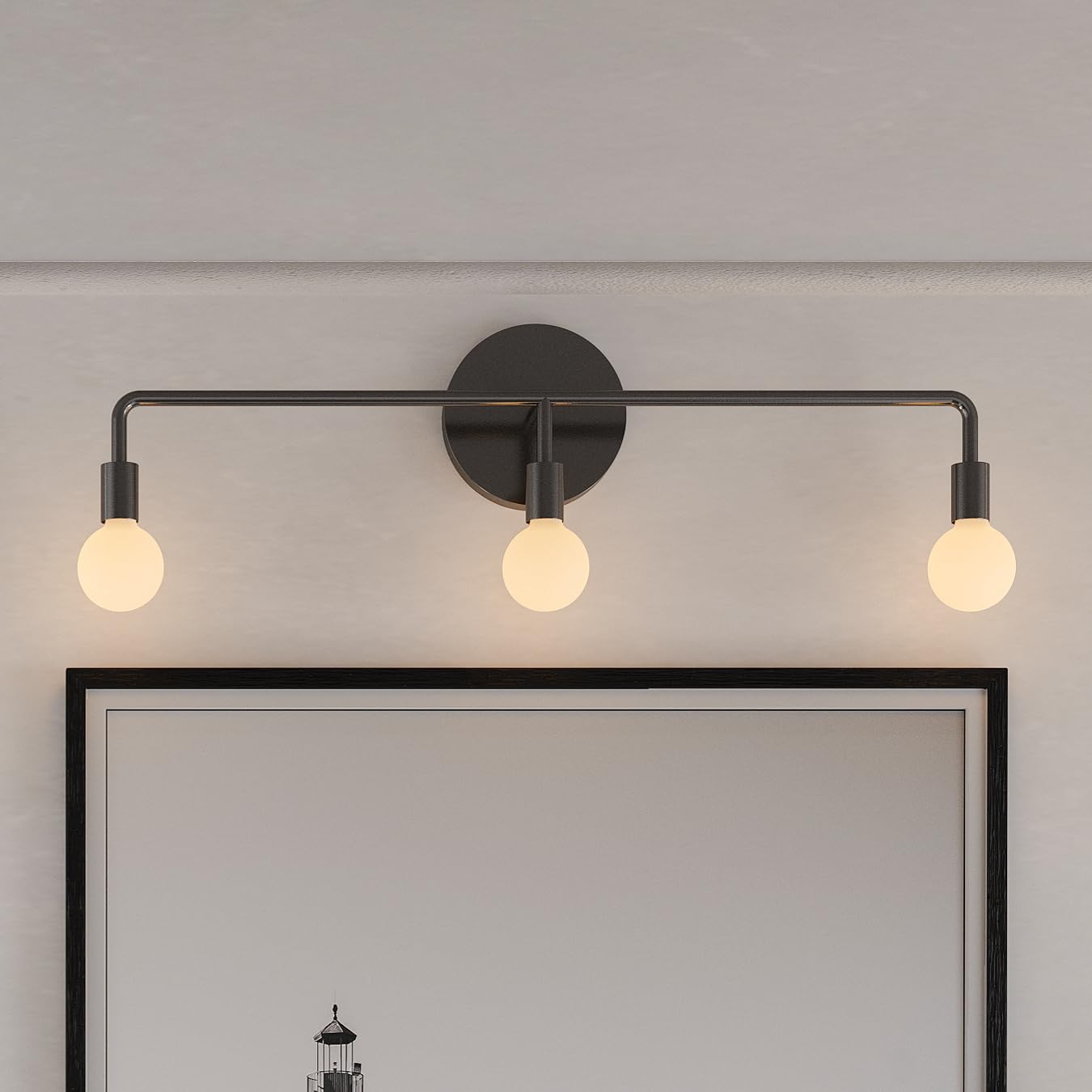 Liii&ARTMAN 3 Lights Vanity Globe Wall Sconce 26', Minimalist Matte Black Vanity Light Fixture for Bathroom Wall Light (Bulbs Not Included)
