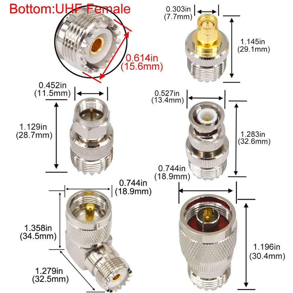 Boobrie 20PCS RF Coaxial Connector Kit UHF Adapter Set UHF Connector Kit SO239 PL259 UHF to SMA/UHF to BNC/UHF to N/UHF to F Adapter Female to Female…