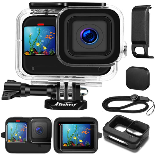 Waterproof Case Housing for GoPro Hero 13 12 11 10 9 Black Tempered Glass Screen Protector Silicone Sleeve Protective Case Accessories Kit Bundle