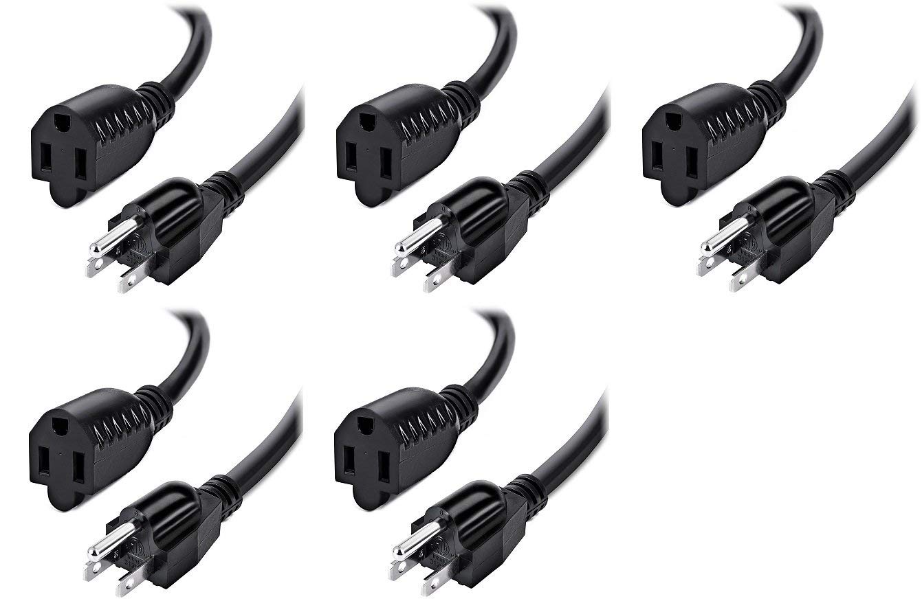 5-Pack 1ft Premium GOLD Series AC Power Strip Outlet Extender / Saver - GOLD PLATED connectors - make more space on the power strip or wall outlets
