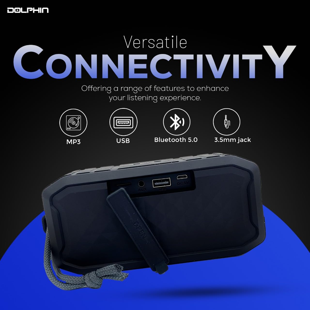 Dolphin DR-20 Diver Sport Outdoor Bluetooth Speaker w/Waterproof IPX7, Shower, Pool, Beach, Party Loud & Long Lasting Battery