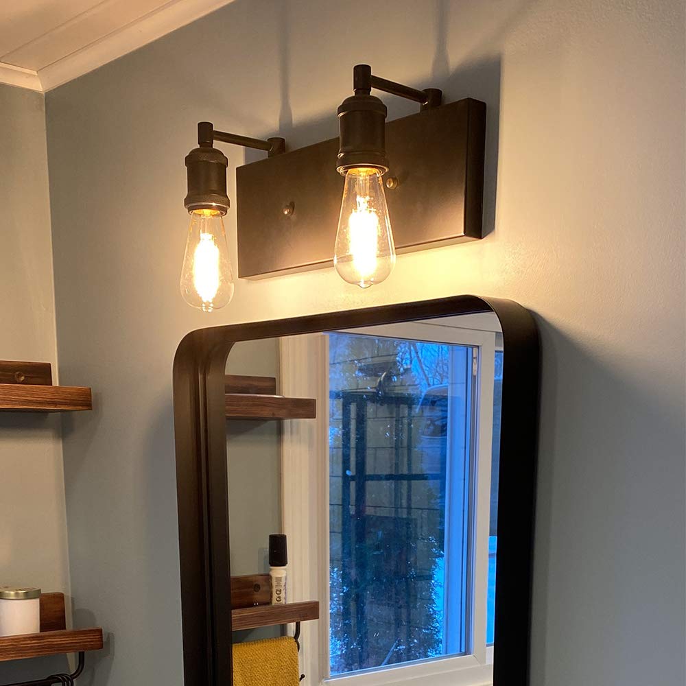 PUUPA 2 Lights Bathroom Vanity Light, Modern Industrial Black Wall Sconce with Adjustable Sockets for Bedroom Living Room Hallway Kitchen