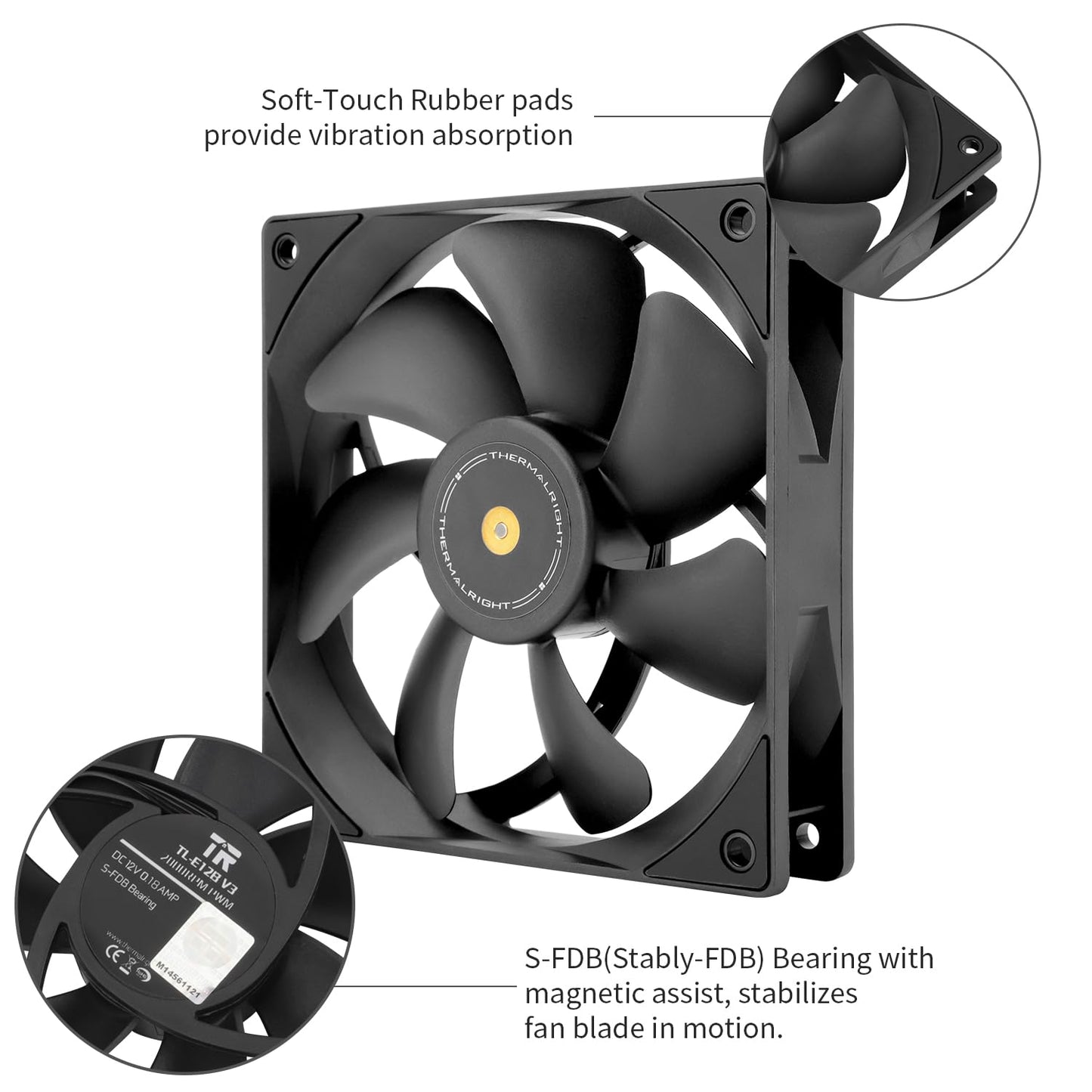 Thermalright TL-E12B V3 CPU Fan Cooler,with High Speed 2000RPM,120mm Cooling PWM Fan,Computer Case Cooling Fan ARGB (TL-E12B V3)