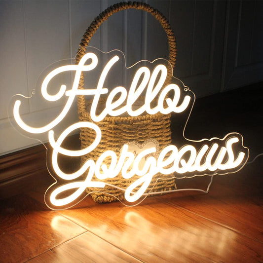 DAKABUKA Hello Gorgeous Neon Signs Hello Beautiful Warm White LED Light for Bedroom Wedding Birthday Backdrop Bacelorette Party Wth Dimmable