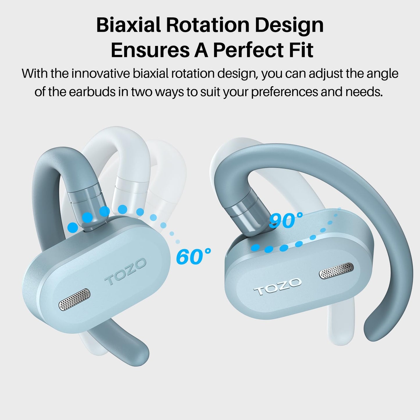 TOZO O2 Open Ear Wireless Earbuds,Multi-Angle Adjust 42H Bluetooth 5.3