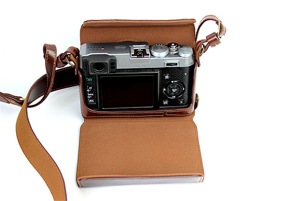 X100 Case, BolinUS Handmade PU Leather Fullbody Camera Case Bag Cover for Fujifilm Fuji X100 X100S X100T Bottom Opening Version + Neck Strap -Coffee