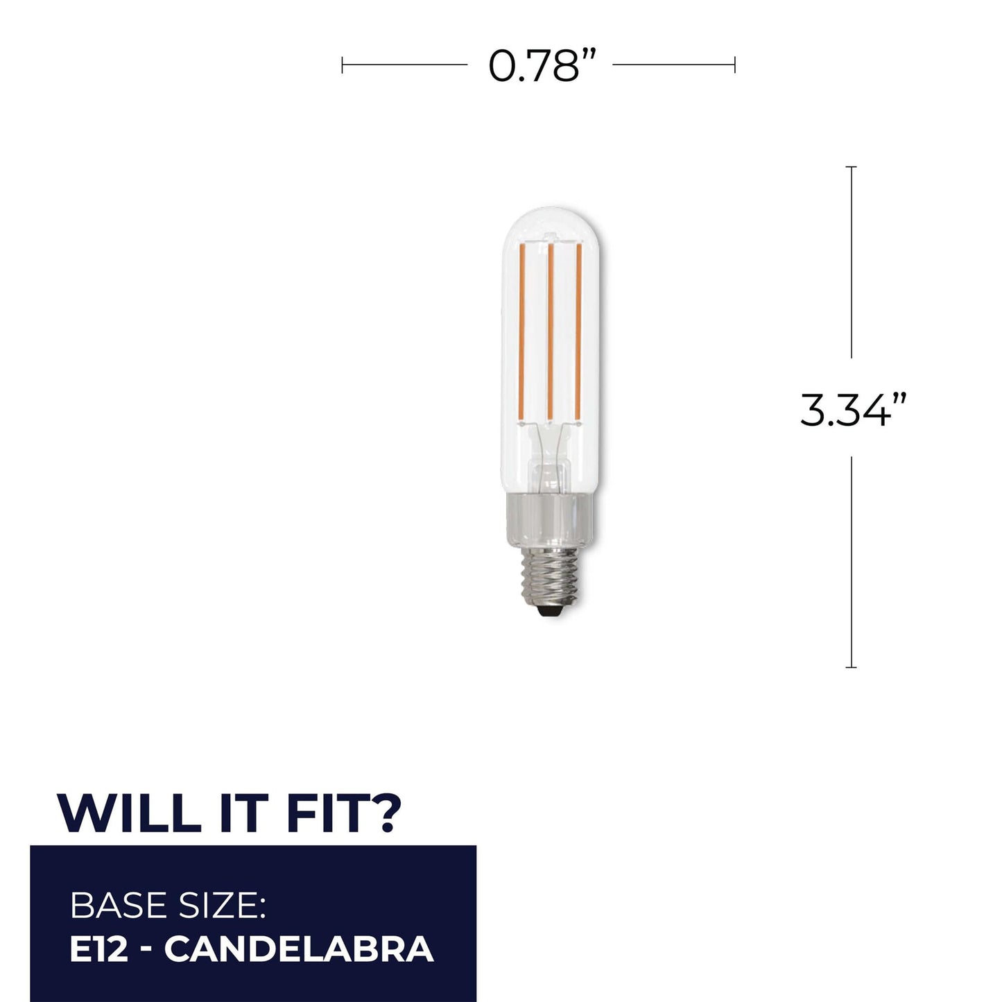 Bulbrite LED T6 Filament Light Bulb, E12 Candelabra Base, 2700k Color Temp Warm Light, 450 Lumens Uses Only 4.5 Watts - (4 Pack)
