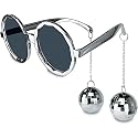 HokiiS Retro Disco Ball Glasses, Funny Party Sunglasses 70s Disco Ball Party Silver Chain Glasses for Women Girl Party Favor Gifts Lovers