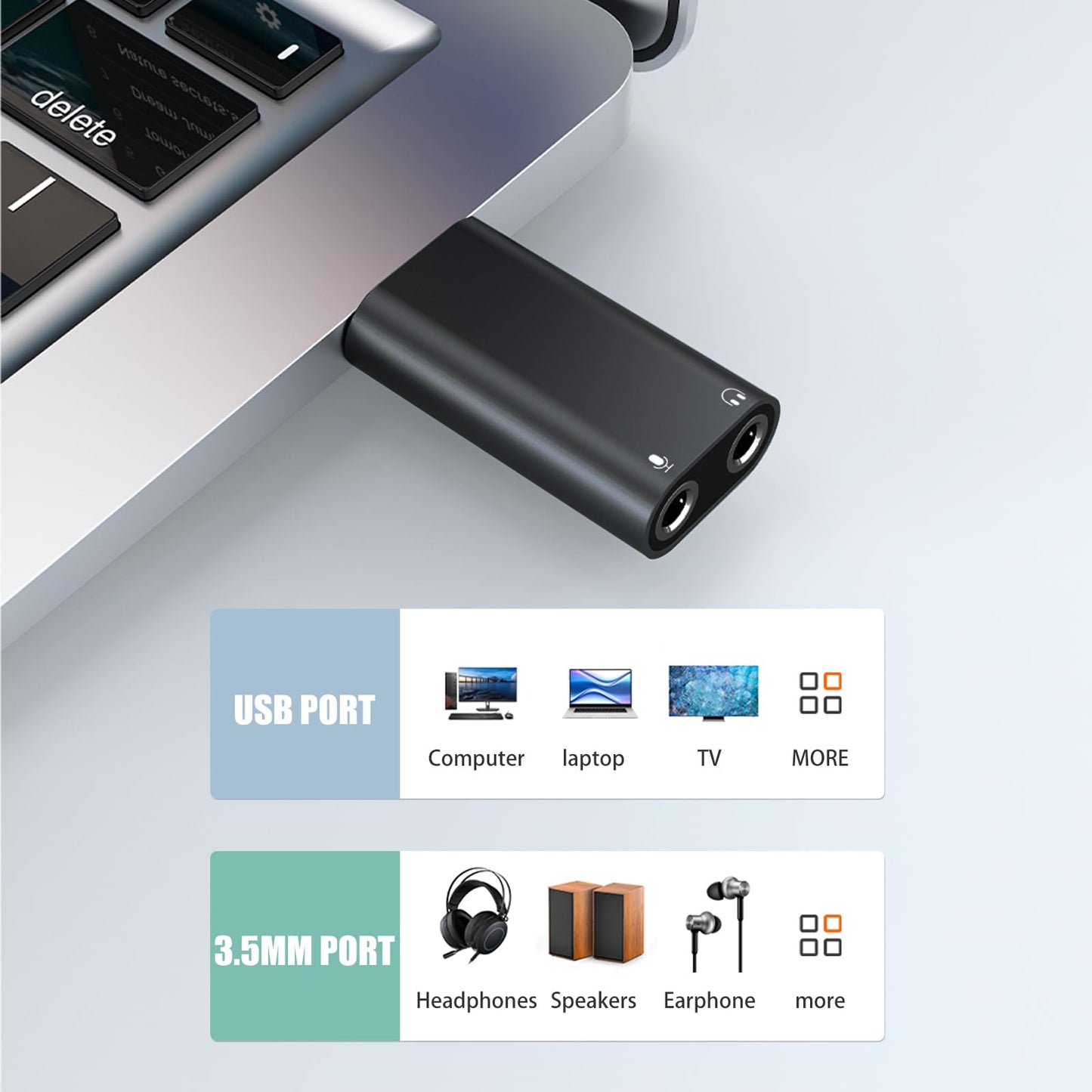 pastall ???????????????? USB to 3.5mm Jack Audio Adapter, USB A to Aux Adapter External Stereo Sound Card, USB to Headphone Jack Adapter