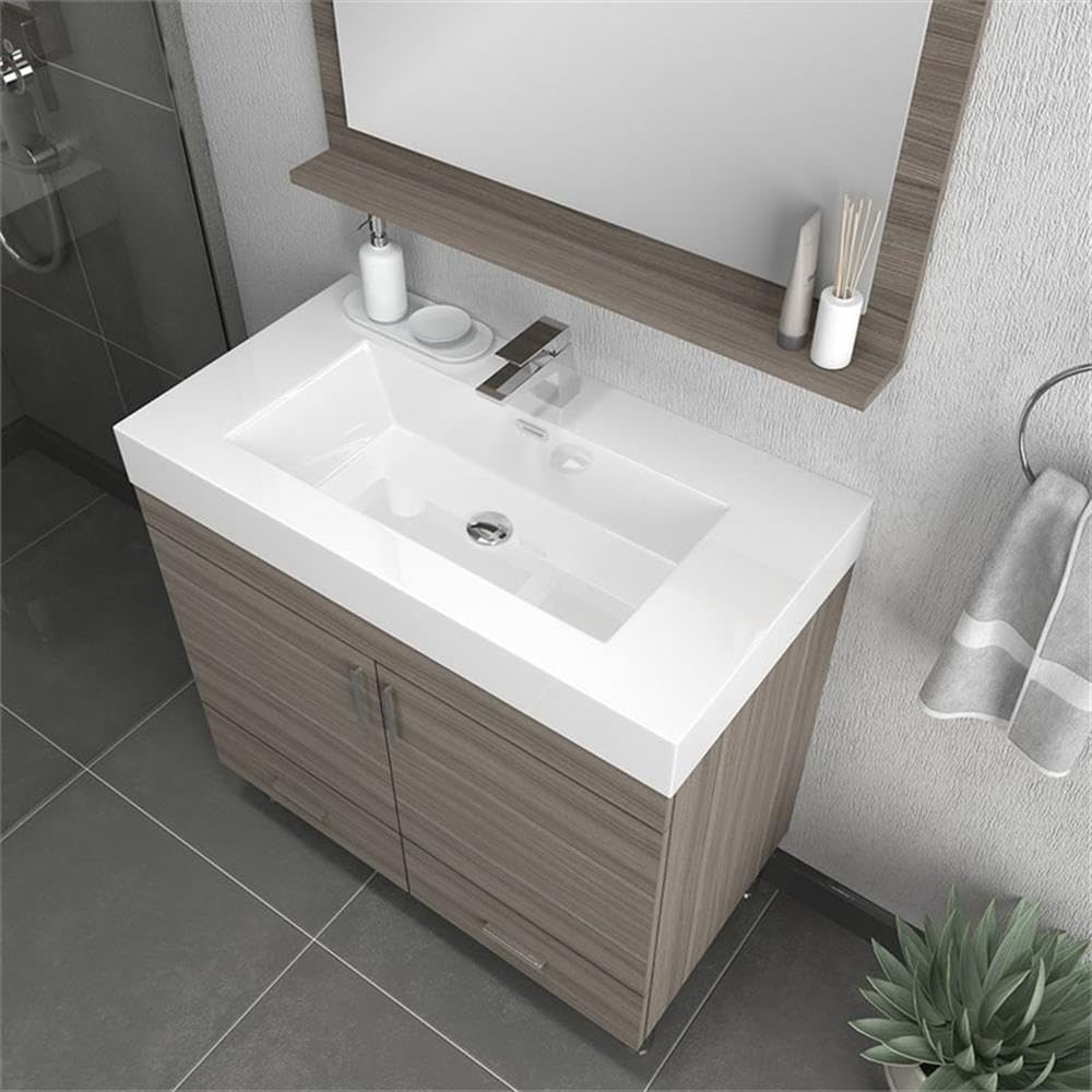 Alya Bath At-8089-G 36" Single Bathroom Vanity with Mirror in Grey