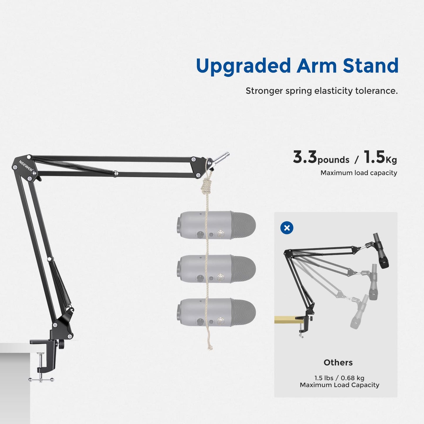 Neewer Microphone Arm Stand, Suspension Boom Scissor Mic Arm Stand with 3/8” to 5/8” Screw and Cable Ties Compatible with Blue Yeti, Snowball, Yeti X