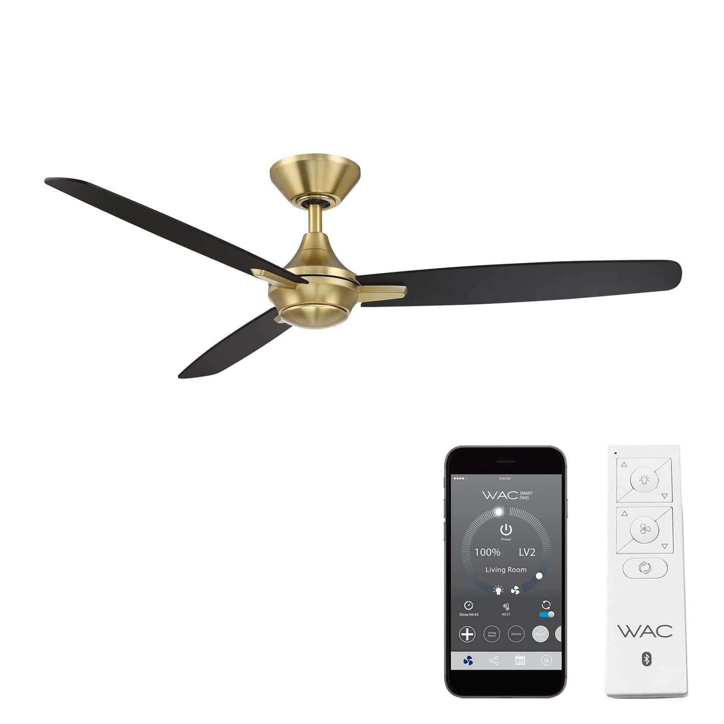 WAC F-060-SB/MB Blitzen 54" Outdoor Ceiling Fan with Remote, Soft Brass Matte Black