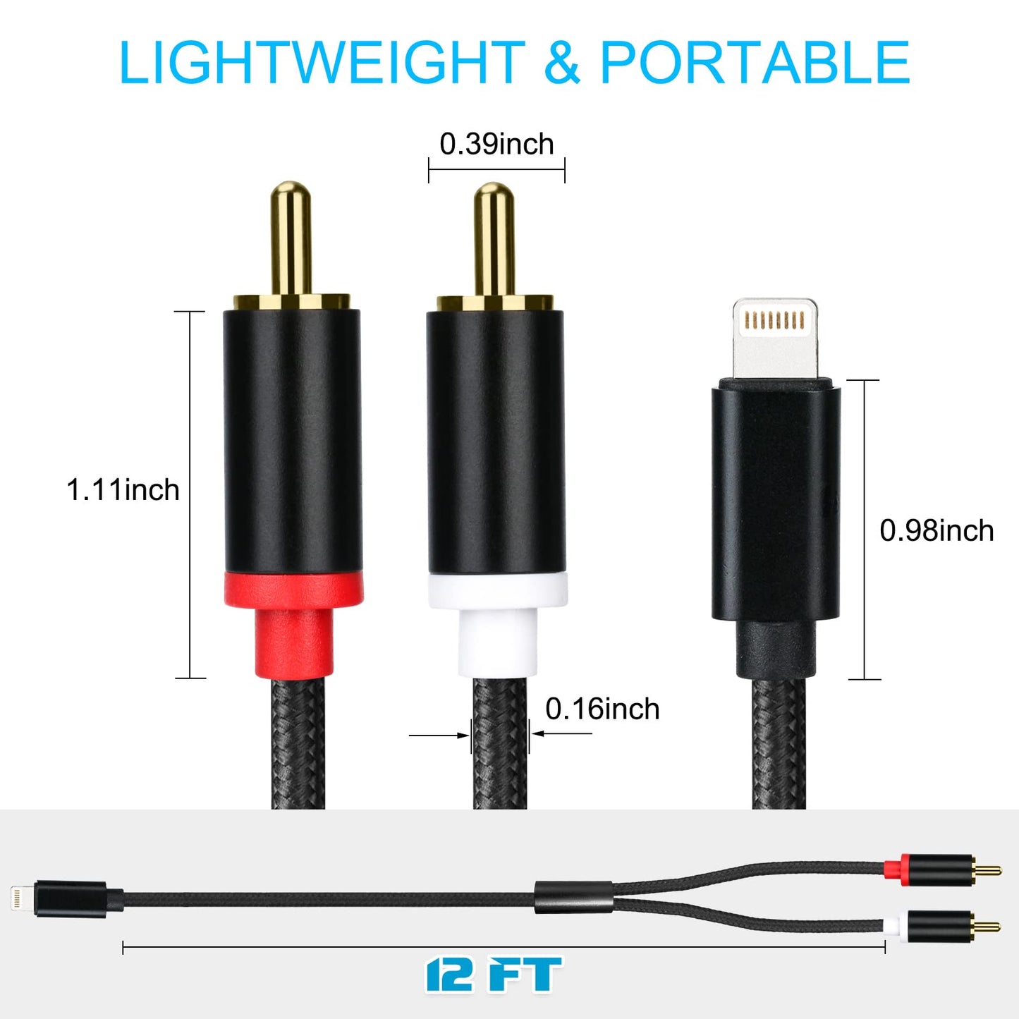 WORLDBOYU Lightning to RCA Cable Audio Aux Adapter, Stereo Y Splitter Adapter for Select iPhone iPad Models for Power Amplifier, Car, Home Theater