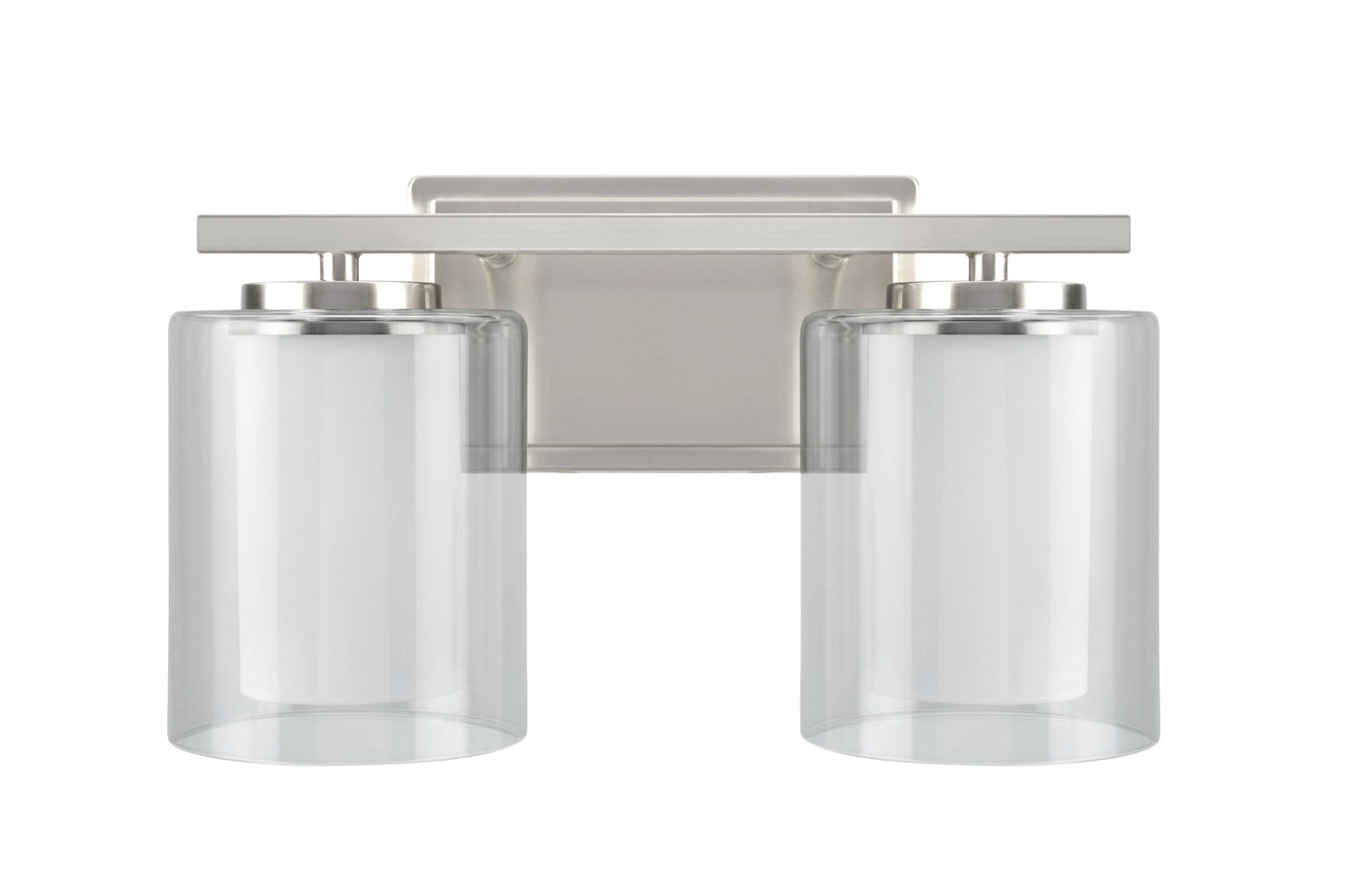 Aspen Creative 62102, Two-Light Metal Bathroom Vanity Wall Light Fixture, 13 1/2" Wide, Transitional Design in Satin Nickel with Clear Glass Shade