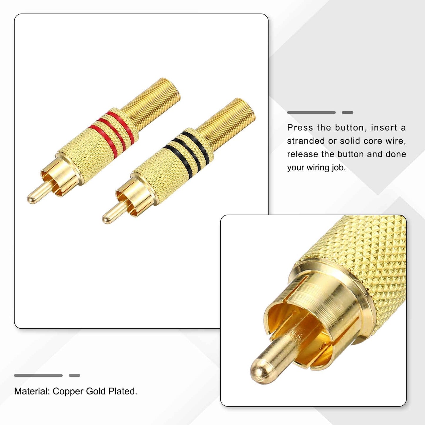 Fielect 20Pack RCA Male Plug Adapter Connector, Solderless Gold-Plated Audio Video Cable Adapter Connector for Speaker Wire Wall Plate Home Theater