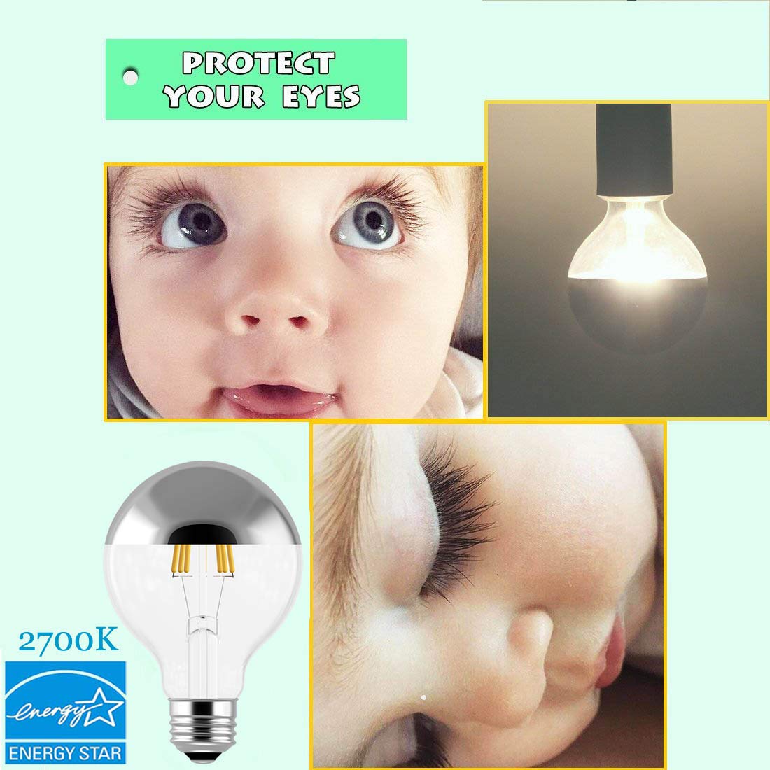 KarlunKoy Half Chrome Light Bulb,6W Dimmable Half Silver Glass,G25 Warm E26
