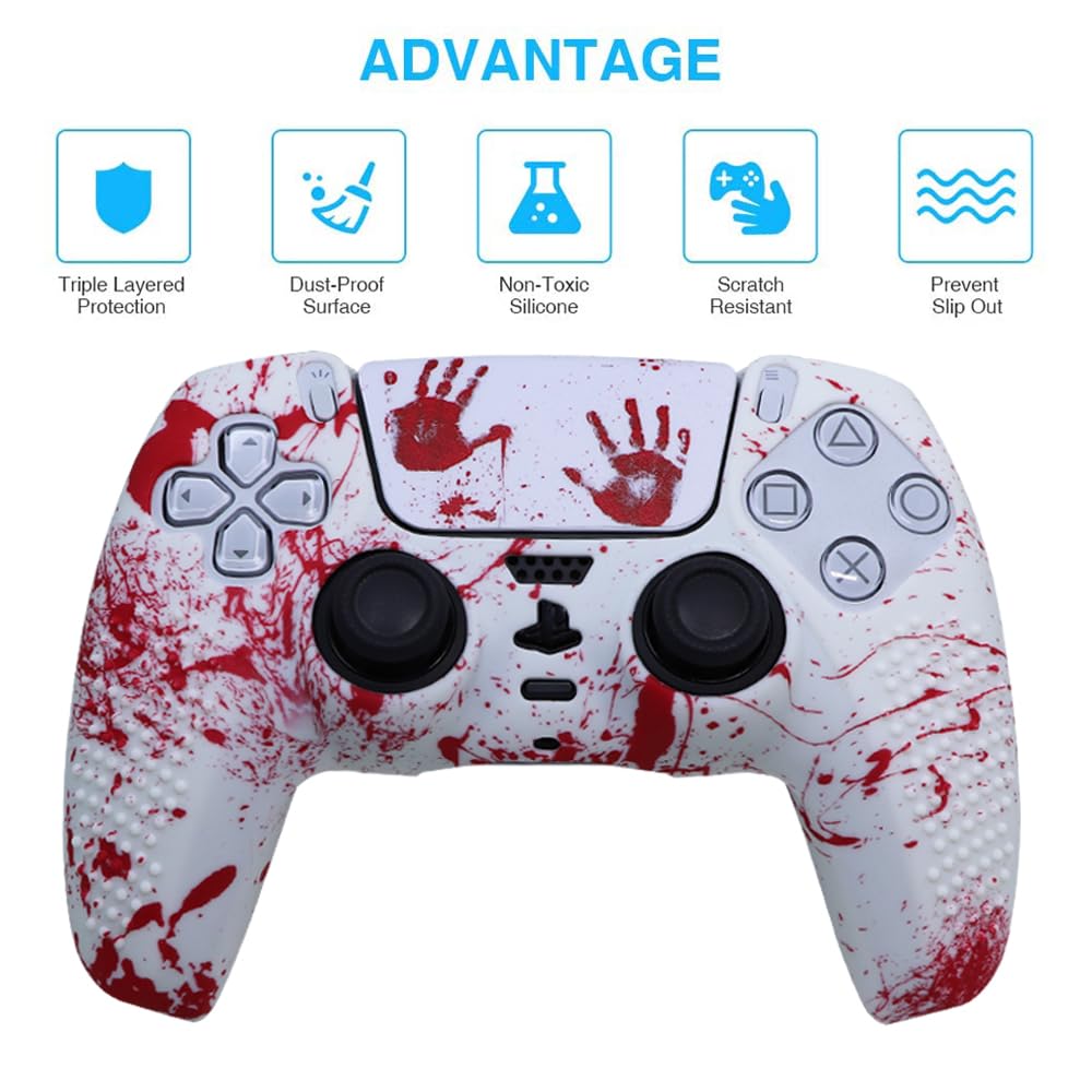 IVYUEEN Anti-Slip Printing Protective Skin for PlayStation 5 PS5 Controller Graffiti Blood Silicone Case for DualSense Wireless Controller with Touch