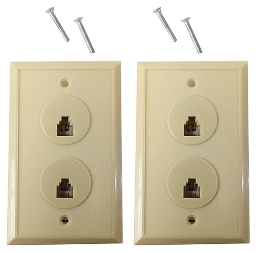 HAWK 2 Pack Dual Modular Telephone Wall Jack Assembly | 4.5" x 2.75" (11.4 cm x 7 cm) | Neutral Color Plate For Paint Match | Duplex Style | Ideal