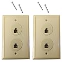 HAWK 2 Pack Dual Modular Telephone Wall Jack Assembly | 4.5" x 2.75" (11.4 cm x 7 cm) | Neutral Color Plate For Paint Match | Duplex Style | Ideal