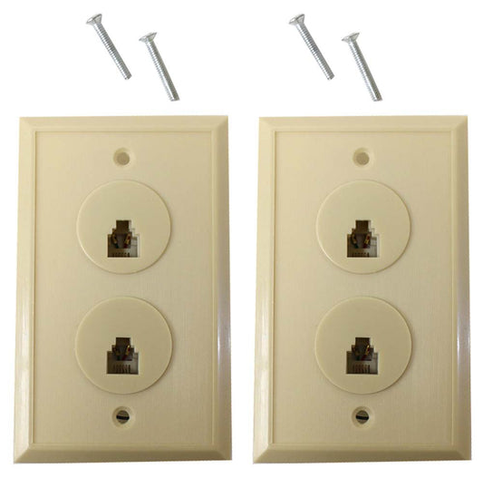 HAWK 2 Pack Dual Modular Telephone Wall Jack Assembly | 4.5" x 2.75" (11.4 cm x 7 cm) | Neutral Color Plate For Paint Match | Duplex Style | Ideal