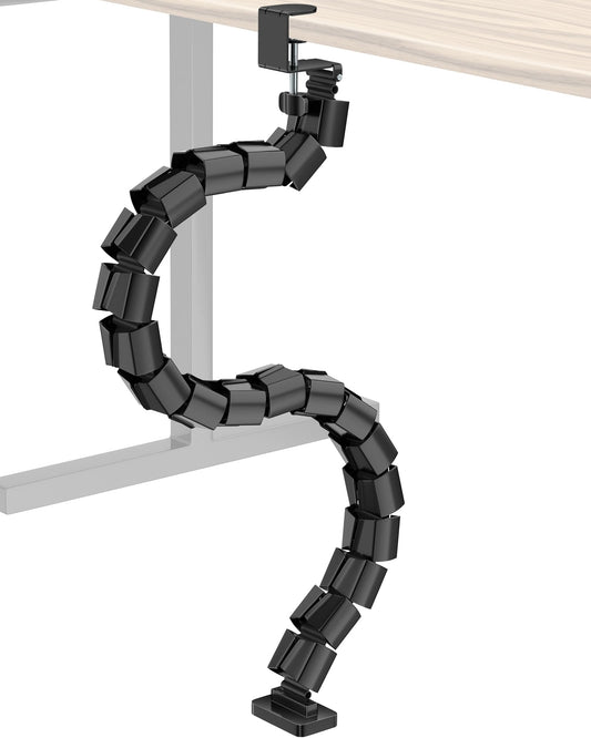 DeskLogics Clamp-On Cable Management Spine, No-Drill Vertebrae Wire Hider for Glass & Wood Standing Desks, Tool-Free Adjustable Desk-to-Floor Cord