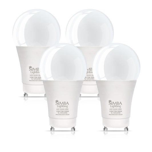 Simba Lighting LED GU24 A19 12W 120V Bulb Twist and Lock Base 5000K, 4 Pack
