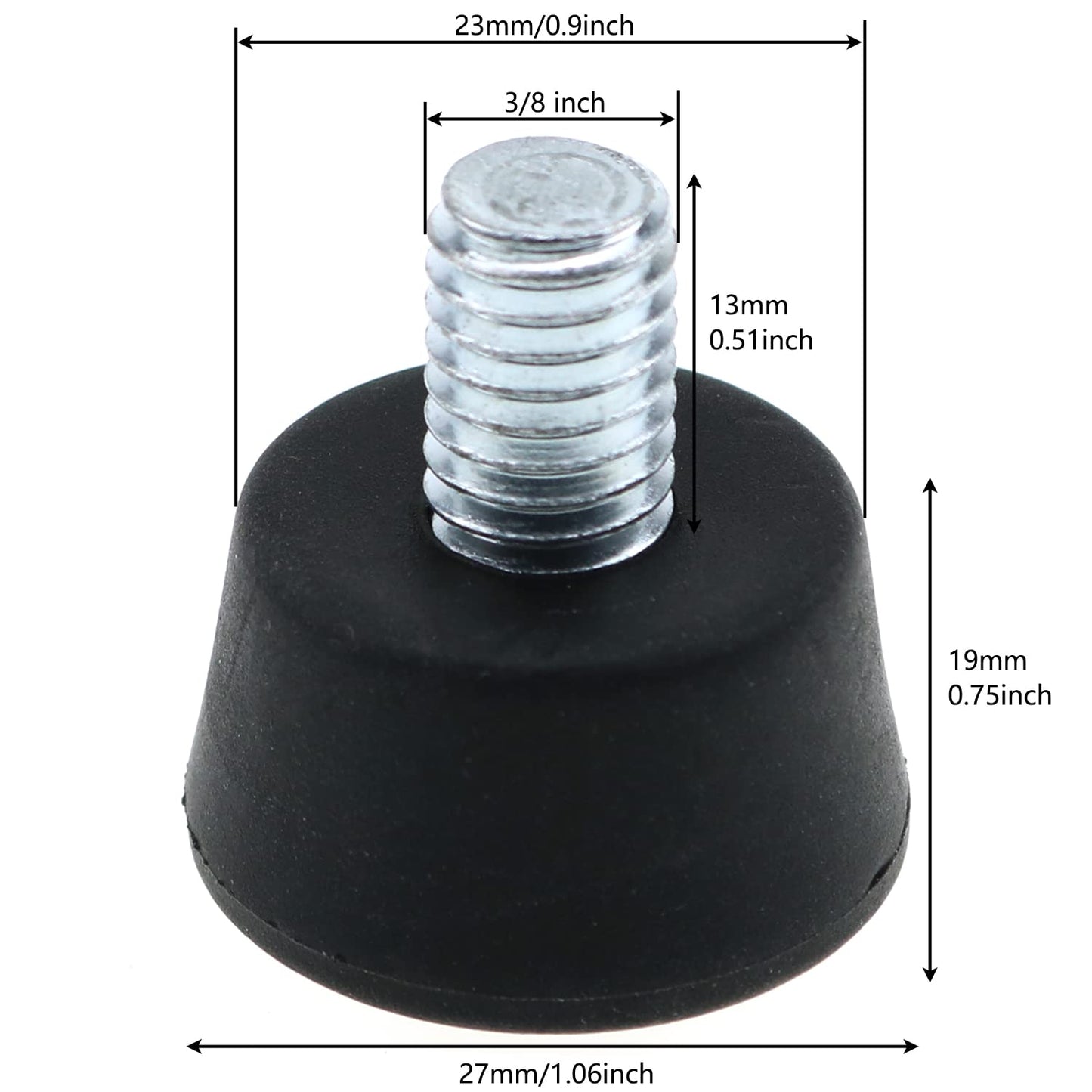 LUORNG 3pcs Antislip Rubber Tripod Feet Spike 3/8" Photography Accessories, Black