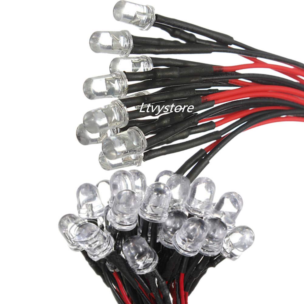 Ltvystore 30Pcs 5MM 12V White LED Pre Wired Lamp Light Bulb Prewired Emitting Diode & 30Pcs Metal 5mm LED Clip Holder Panel Mount & 10Pcs 9V Battery