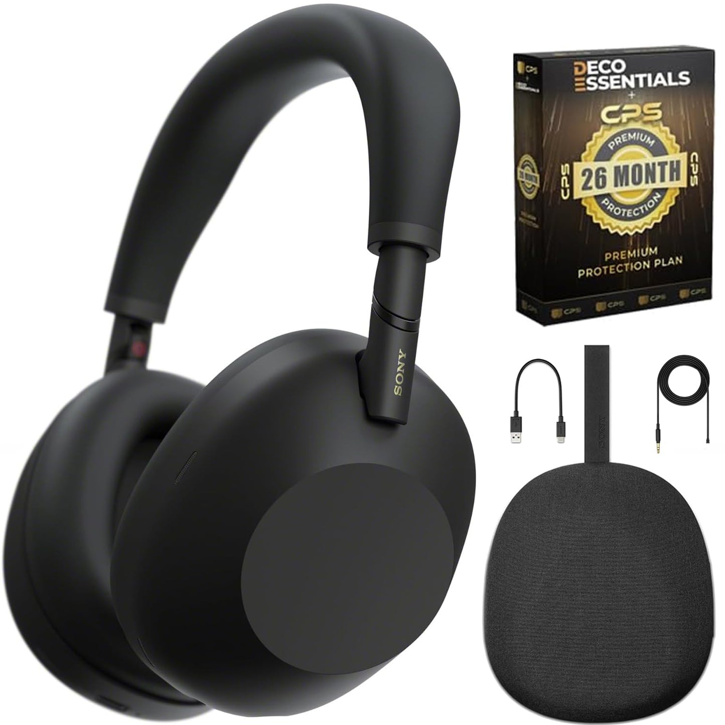 Sony WH-1000XM6/B Best Wireless Noise Canceling Headphones, Black Bundle with Deco Essentials Exclusive CPS 26 Month Protection Pack | Official USA