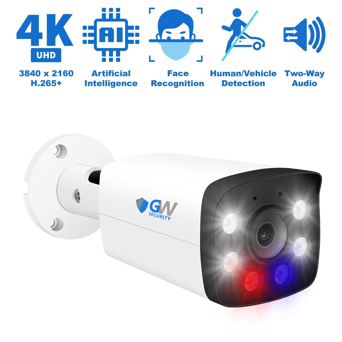 GW Security 8 Channel 12MP NVR 4K Fulltime Color Night Vision Security Camera System with 8 UltraHD 8MP IP Two-Way Audio Outdoor PoE Security Camera