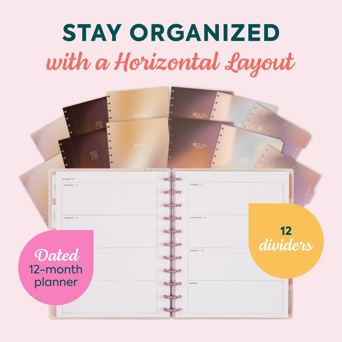 Happy Planner Disc-Bound Academic Planner July 2025 - June 2026 Daily, Weekly and Monthly - 3 Bonus Months, 9.25" x 7", Dashboard Layout, Pastel