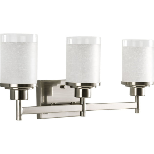 Progress Lighting Alexa Collection 3-Light Etched Linen with Clear Edge Glass Modern Bath Vanity Light Brushed Nickel