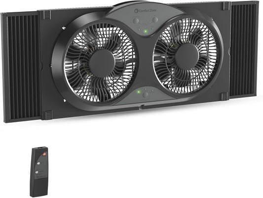 Comfort Zone Reversible Twin Window Fan with 3-Speeds & Expandable Width