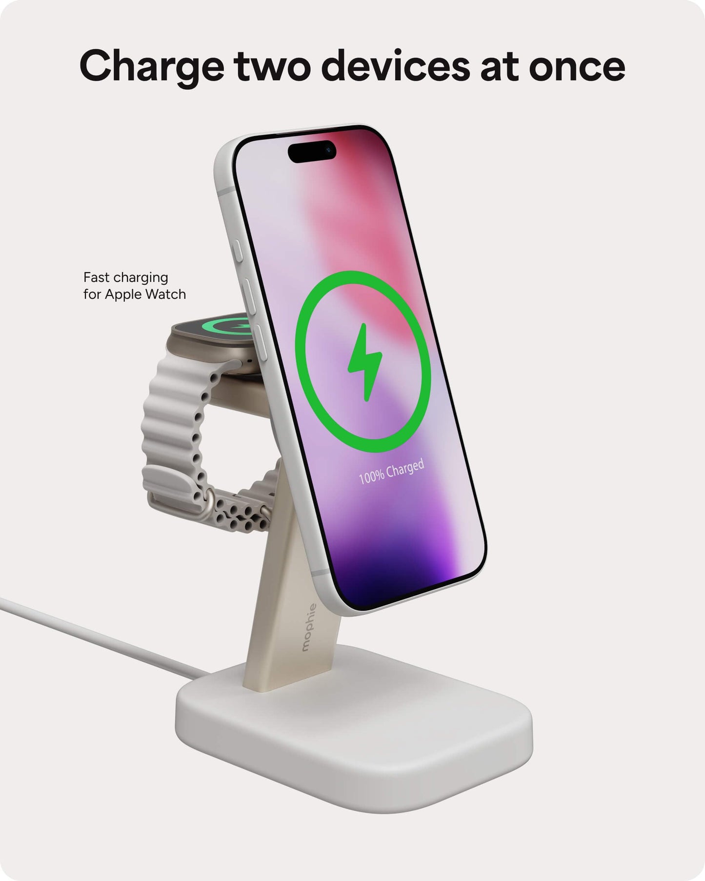 Mophie 2-in-1 Wireless Charging Stand - Qi2-Certified, MagSafe Charger for iPhone & Apple Watch - Fast Charging Station with Adjustable Phone Stand