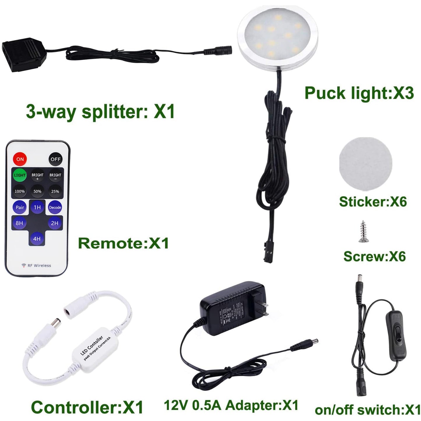 AIBOO Dimmable LED Under Cabinet Puck Lights 3 Lamps Kit with RF Remote Control for Home Kitchen Counter Lighting (Warm White 2700K)