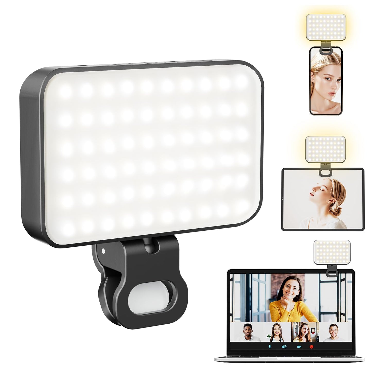 Clip-On Selfie Light for Phone & Laptop, Portable Rechargeable LED Fill Light with 3 Lighting Modes for Video Calls, Streaming, Makeup, Content