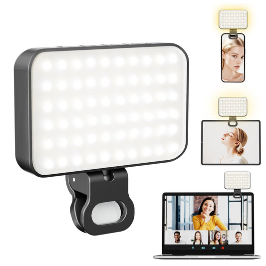 Clip-On Selfie Light for Phone & Laptop, Portable Rechargeable LED Fill Light with 3 Lighting Modes for Video Calls, Streaming, Makeup, Content