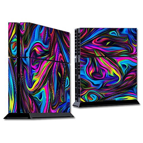 Skin Decal Vinyl Wrap for PS4 Sony Playstation Console (skins only) / Neon Color Swirl Glass