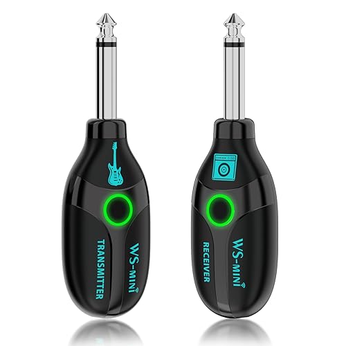 BEEONE 2.4GHz Wireless Guitar System with Rotating Head, Rechargeable Wireless Guitar Transmitter Receiver with 4 Channels, Guitar Wireless System for