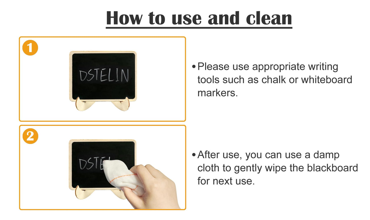 DSTELIN 10 Pack Mini Chalkboards Signs with Easel Stand, Small Rectangle Chalkboards Blackboard, Wood Place Cards for Weddings, Birthday Parties